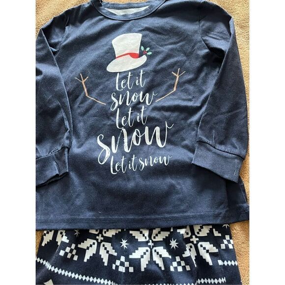 Let It Snow Kid’s Christmas Pajamas 4-5T Navy & White - Picture 4 of 5